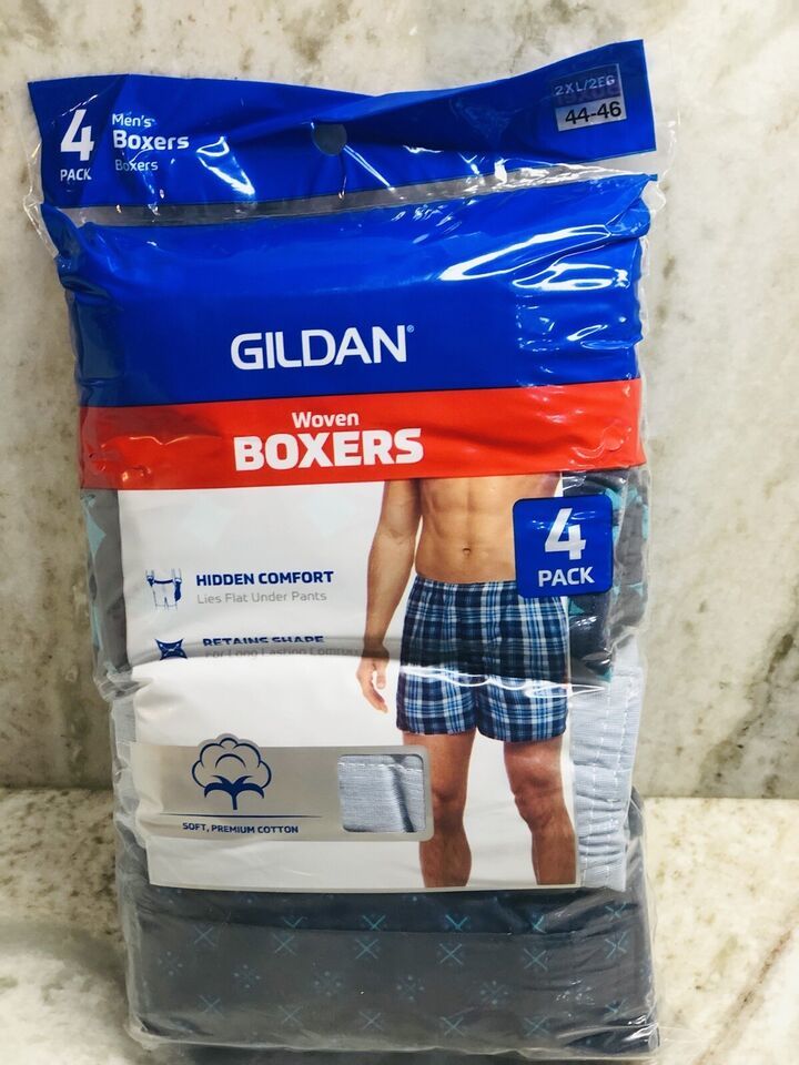 Ship N 24 Hours. New-Gildan 4 Pack Woven Boxers Size 2XL  44-46. Hidden Comfort.