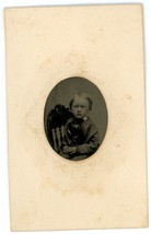CIRCA 1860&#39;S Paper Framed TINTYPE Adorable Little Boy Wearing Suit in Chair - £10.93 GBP