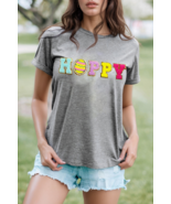 HOPPY Easter Chenille Patch Round Neck Short Sleeve T-Shirt - $41.29 CAD
