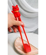 Red Maneki Neko Lucky Cat Reusable Training Chopsticks Set With Silicone... - $15.70 CAD