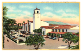 New Union Station Los Angeles California Missionary Building Linen Postcard - £3.13 GBP