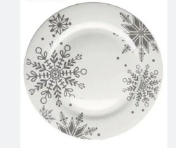 4ea Royal Norfolk Silver 8&quot; Snowflakes White Christmas Dessert/Side Plat... - £45.73 GBP