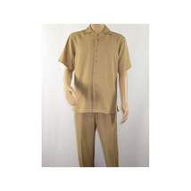 Mens INSERCH 2pc Walking Leisure Suit Shirt Pants Set Short Sleeves 9356 Khaki image 7