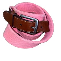 Tommy Bahama Leather Canvas Preppy Barbie Ken Pink and Brown Belt XL 42-44 - $32.47