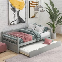 Daybed with Trundle Frame Set, Twin Size, Gray - £242.43 GBP