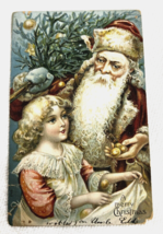 Santa with Christmas Tree Giving Young Girl Roasted Chestnuts Christmas ... - $8.42