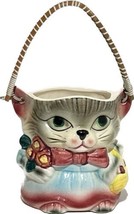 Vintage 1950&#39;S ROYAL SEALY Miss Kitty Cat Jar Biscuit Cookie Jar w/ Handle Japan - £48.71 GBP