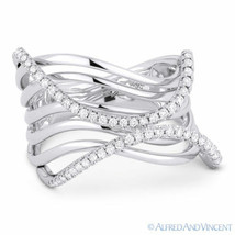 0.34 ct Round Cut Diamond Pave Right-Hand Swirl Fashion Ring in 14k White Gold - £1,333.04 GBP