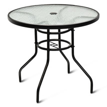 32" Patio Round Table Tempered Glass Steel Frame Outdoor Pool Yard Garden - £85.99 GBP