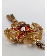 Vintage Leaf Clover Orange &amp; Champagne Rhinestones Pendant w/ Gold Tone ... - $25.28 CAD