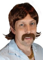70&#39;s Hippie Wig | Mustache Included | 60s Disco Party Wig Straight Sonny Bono - £13.23 GBP