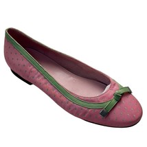 Women’s Shoes TALBOTS Pink Green Polka Dot Fabric Leather Soles Flats Si... - $26.99