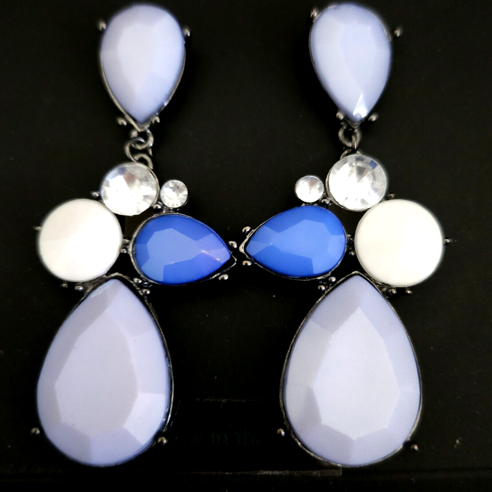Express Blue Teardrop & Crystal Dangle Drop Fashion Earrings - £10.33 GBP