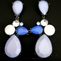 Express Blue Teardrop &amp; Crystal Dangle Drop Fashion Earrings - £10.25 GBP
