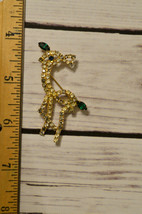vintage gold tone clear green marquise crystal rhinestone pave deer brooch pin - £15.45 GBP
