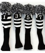1 3 5 7 Set Vintage Pom Pom Retro Head Covers Knit Sock Black Golf Club ... - $59.63 CAD