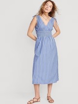 Old Navy Sz L Blue V Neck Stretch Tank Maxi Flare Dress Tie Shoulder Smo... - $338.24 MXN