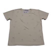 Cherokee Shirt Womens M Beige Crew Neck Short Sleeve Floral Embroidered Tee - £15.62 GBP