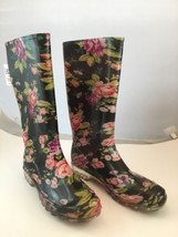 Women’s 11 New Floral Rainboots, Easy U.S.A. RB-12, Black-pink-peach-greens - $17.75