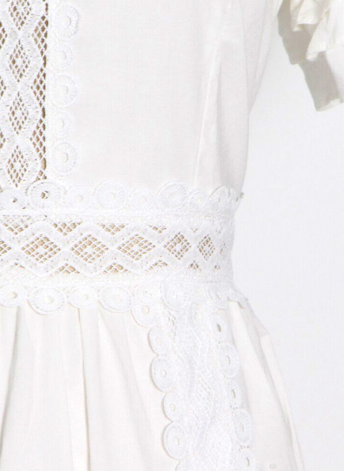 Women's Vintage Ruffled High-neck Crochet Trimmed Maxi Tiered Dress in White AUS Item image 7