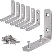 6PCS 65x65mm L Bracket Corner Brace Stainless Steel 90° w/ Screws - $13.53
