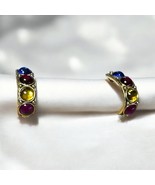 Stunning Vintage Red Blue Amber Cabochon Half Hoop Gold Tone Pierced Ear... - $277.93 MXN