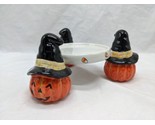 Halloween Pumpkin In Witch Hat Candle Holder Candy Corn - $43.55
