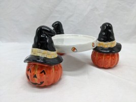 Halloween Pumpkin In Witch Hat Candle Holder Candy Corn - £34.80 GBP