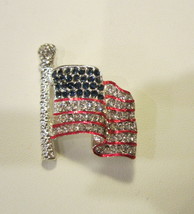 American Flag Brooch Pin Patriotic July 4TH RED WHITE &amp; BLUE RHINESTONE ... - $16.95