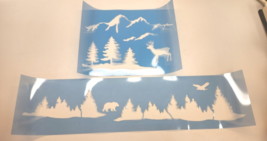 Joanie Stencil Set Of 2 Mountain Tree Deer Bear Forest DIY Art Signs - £11.19 GBP