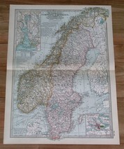 1911 Original Antique Map Of Scandinavia / Sweden Norway Oslo Stockholm - £15.31 GBP
