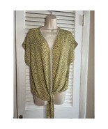 Max Studio Floral Tie-Front Top V-Neck Short Sleeve Yellow Blouse Casual... - $22.91 CAD