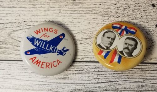 Wings for Willkie America McKinley Teddy Roosevelt Jugate Political Pins... - $7.21
