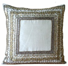 Ivory Art Silk 16&quot;x16&quot; 3D Sequins Antique Pillows Cover, Ivory Treasure - £25.16 GBP+