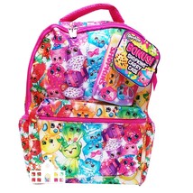 Shopkins 16-inch Backpack Girls Book Bag All Print Bonus Carry Case Pink - £11.19 GBP