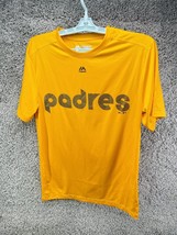 San Diego Padres Majestic MLB Baseball T-Shirt Size Small Yellow Dri Fit - £14.05 GBP