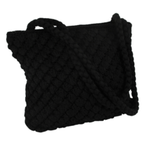 The Sak Womens Black Crochet 11&quot; Square Shoulder Bag Handbag Purse Double Strap - £19.76 GBP