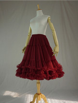 Burgundy Midi Tulle Skirt Outfit Women Custom Plus Size Full Fluffy Tulle Skirt image 3