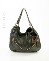 MICHAEL KORS LARGE BLACK SMOOTH LEATHER ZIPPER SATCHEL! - $117.81