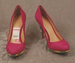 Nine West NWRocha Pink Suede Striped Heels Platform Women&#39;s Pump Shoes 10.5 M - £29.85 GBP