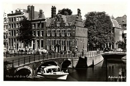 Huis a/d drie Gratchen Ship Amsterdam Canals Postcard RPPC - £10.12 GBP