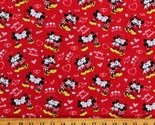Cotton Mickey &amp; Minnie Mouse Hearts Love Red Disney Fabric Print by Yard... - $9.95