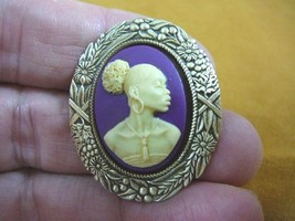 (CA10-8) Rare African American Lady Purple + Ivory Cameo Pin Pendant Jewelry - £21.22 GBP