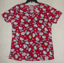 NEW WOMENS HELLO KITTY RED W/ VALENTINE NOVELTY PRINT SCRUBS TOP  SIZE S - £19.84 GBP