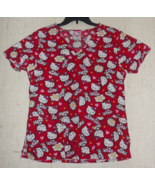 NEW WOMENS HELLO KITTY RED W/ VALENTINE NOVELTY PRINT SCRUBS TOP  SIZE S - $34.34 CAD