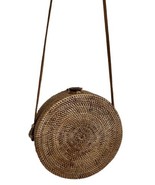 Round Rattan Crossbody Bag Boho Wicker Purse w/floral Lining Snap Closure - $27.22 CAD