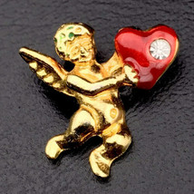 Angel Heart Jeweled Gold Tone Brooch Pin Enamel - $9.95