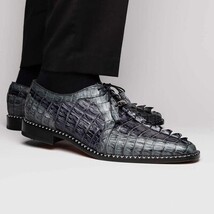 Caribe Genuine Hornbak Caiman Crocodile Dress Shoes Dark Gray image 6
