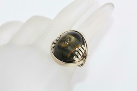 Fine 10K Yellow Gold Large Oval Tiger Eye Cabochon Dome Design Ring Size 7 - £443.18 GBP