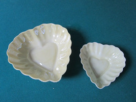 BELLEEK IRELAND 2 HEART SHAPED BOWLS 5&quot; AND 7&quot; GREEN STAMP [*BELLE] - £97.08 GBP